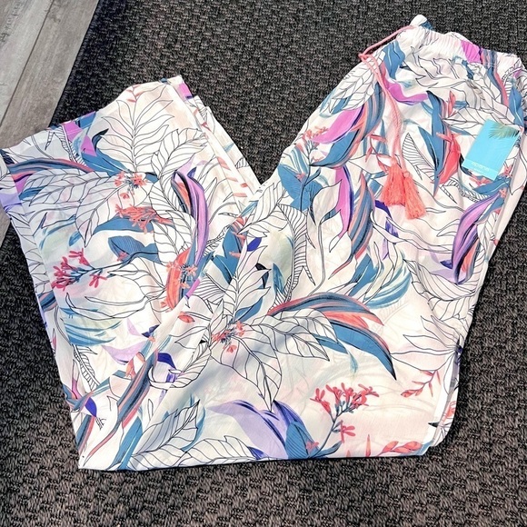 NWT,2-PC Apana,Botanical Garden Coral Resort & Beach Palazzo Pants & Swim Top - Picture 3 of 13